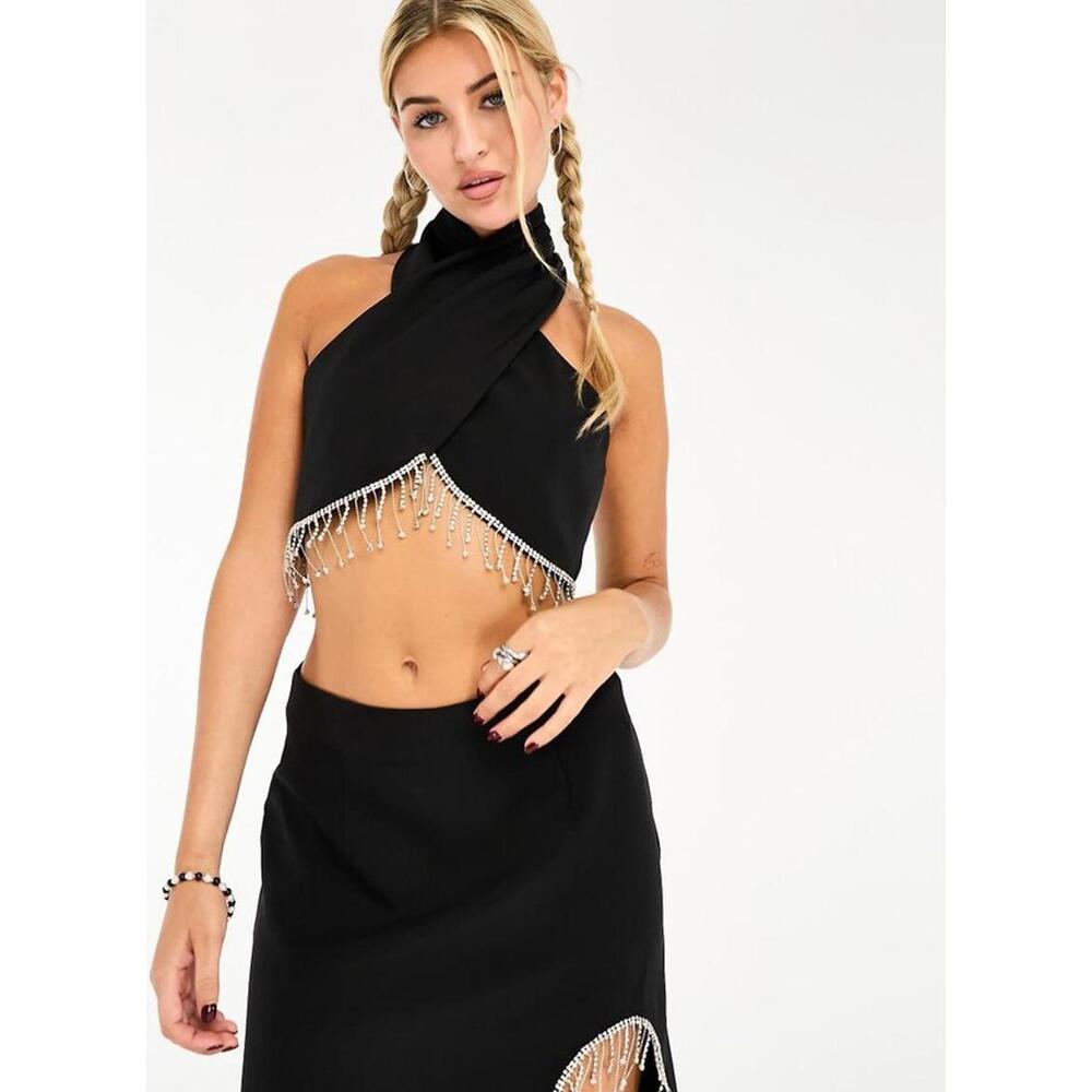 Somethingnew by Vero Moda -‎ Halter Jeweled Cropped Top - Medium